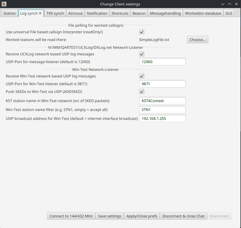 Log Sync Settings Window