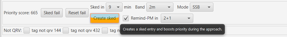 Sked controls in the Further Info section