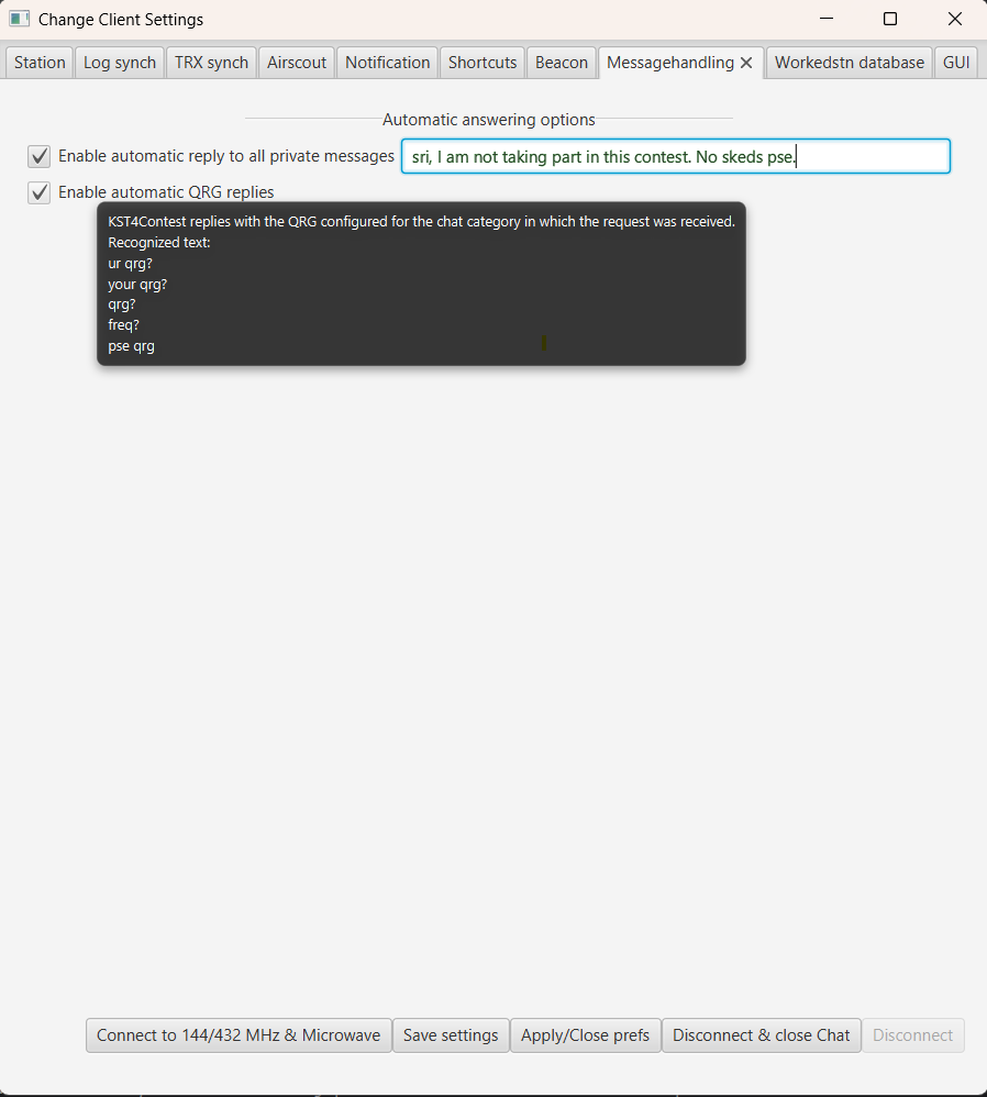 Automatic reply settings