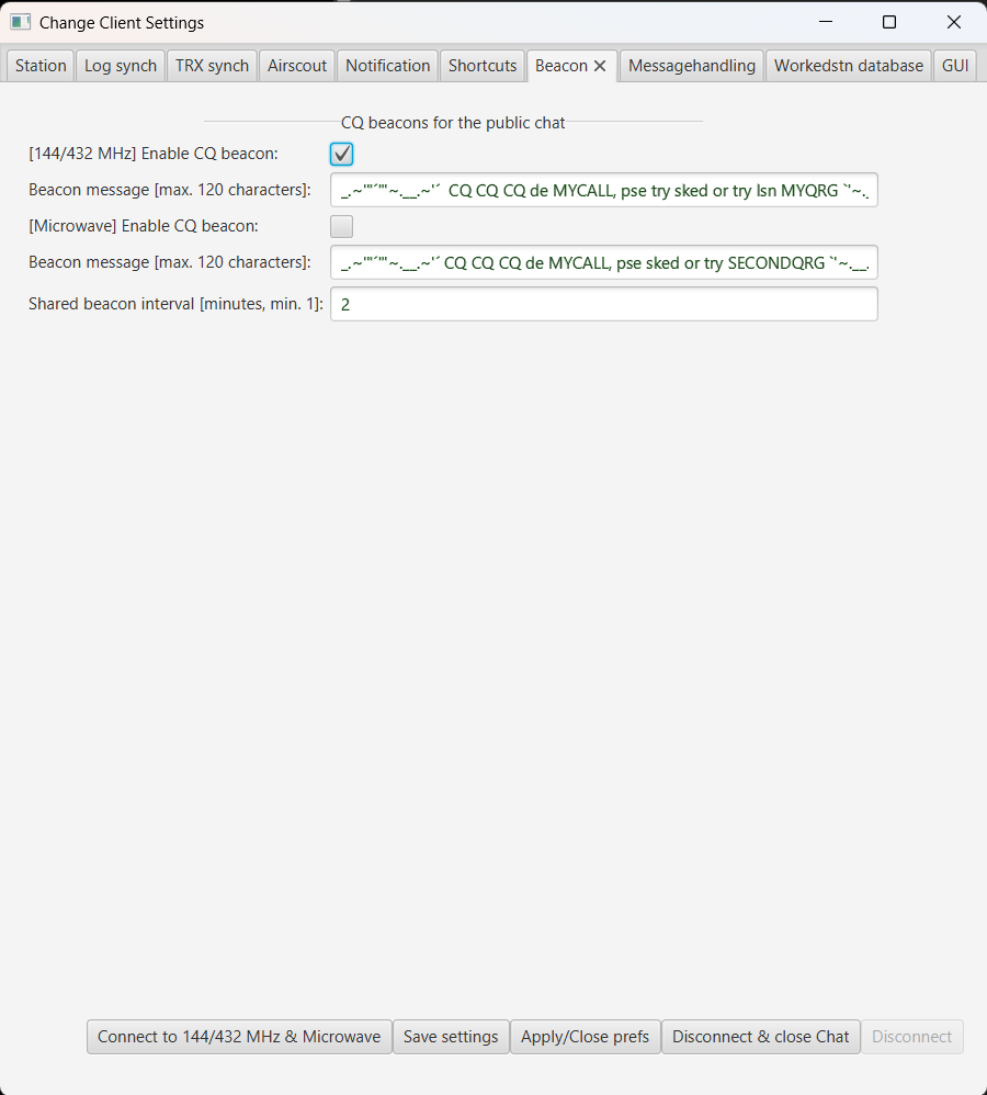 Beacon settings